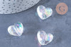 Perle coeurfacette plastique transparent irisé 16mm , perle plastique coeur,lot de 5 perles G6436