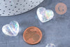 Perle coeurfacette plastique transparent irisé 16mm , perle plastique coeur,lot de 5 perles G6436