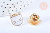 Broche pins chat blanc doré émail 14mm,broche dorée,creation bijoux,décoration veste,l'unité G6625-Gingerlily Perles