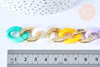 Grosse Chaine acrylique multicolore pastel et plastique doré,perle acétate, création bijoux,chaine plastique,23x16.5mm, le mètre G4963
