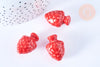perle porcelaine rouge pomme de pin,perle céramique, fabrication bijoux, céramique blanche, Lot de 10,19mm