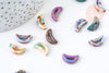 Perles en porcelaine lune 16mm émail multicolore, création bijoux porcelaine céramique, lot de 5 G5649