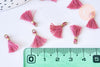 Pompon vieux rose polyestère support doré,décoration pompon, pompon boucles,fabrication bijoux bohème,10-15mm,les 10 G5567