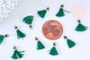 Pompon vert émeraude polyestère support doré,décoration pompon, pompon boucles,fabrication bijoux bohème,10-15mm,les 10 G5563
