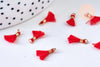 Pompon rouge polyestère support doré,décoration pompon, pompon boucles,fabrication bijoux bohème,10-15mm,les 10 G5560