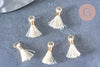 Pompon blanc écru polyestère support doré,décoration pompon, pompon boucles,fabrication bijoux bohème,10-16mm,les 5 G4546