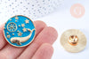 Broche pins rond baleine émail bleu turquoise doré émail 30mm,broche dorée,décoration veste,l'unité G6624-Gingerlily Perles