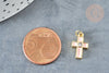 Colgante cruz redonda de circonita, latón dorado, esmalte rosa, 15mm, colgante de creación de joyería religiosa, unidad G8331