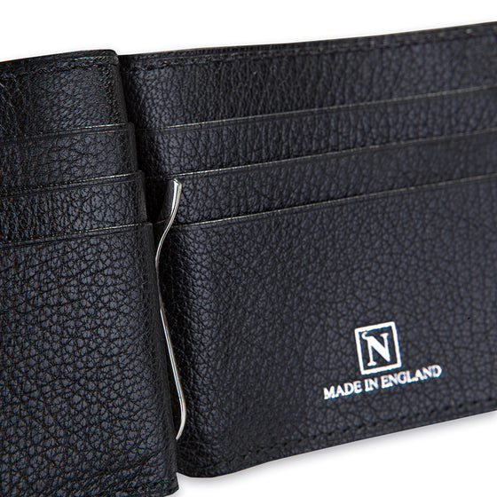 Black Calf Leather Wallet with Silver Money Clip