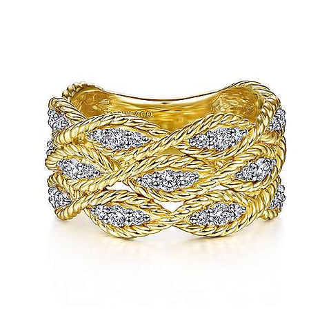 Gabriel Fashion 14k White Gold Layered Wide Band Diamond Ring LR50964W45JJ  - Quest Jewelers