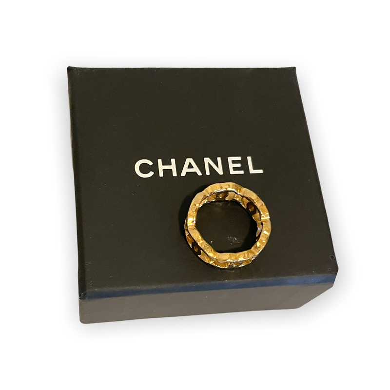 CHANEL B11 CC Interlocking Logo  Golden Metal Chain Fashion Finger Ring   |Size: 6|