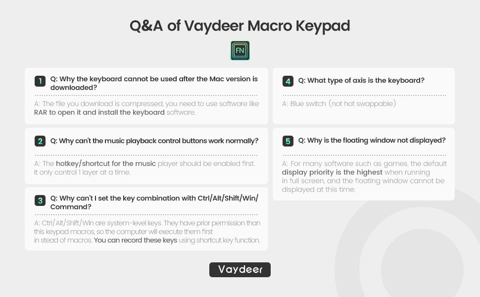 Vaydeer one-handed mechanical keyboard