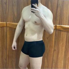 Hug-me boxer briefs in black as seen in a selfie from client of INVI. Ribbed cotton/spandex fabric and elastic waist for a long lasting comfortable fit.