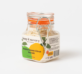 image of jar of Mediterranean Citrus sea salt on white background