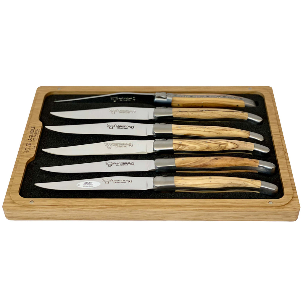 4-10pcs Laguiole Steak Knives Olive Wood Handle Dinner Knifes Handmade  Forged Black Hammer Blade Japanese Wooden Cutlery 8.8