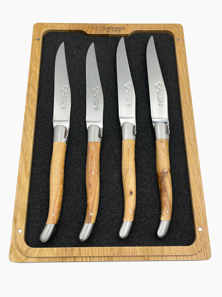  Laguiole 4-Piece Steak Knives (Navy Blue) - Stainless Steel  Knives – Smooth Cut Serrated Knife Blade – Dishwasher Safe Steak Knife Set  – Luxurious Kitchen Knife Set for Parties: Home & Kitchen