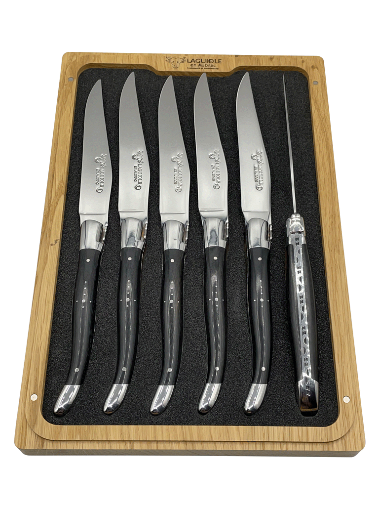 Laguiole Steak Knife Set (6) – Pine Wood Block – Top Knife Depot