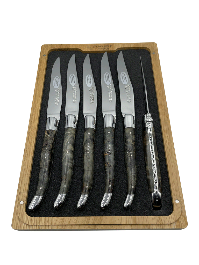 Set of 6 Laguiole en Aubrac Steak Knives Stainless Steel Shiny