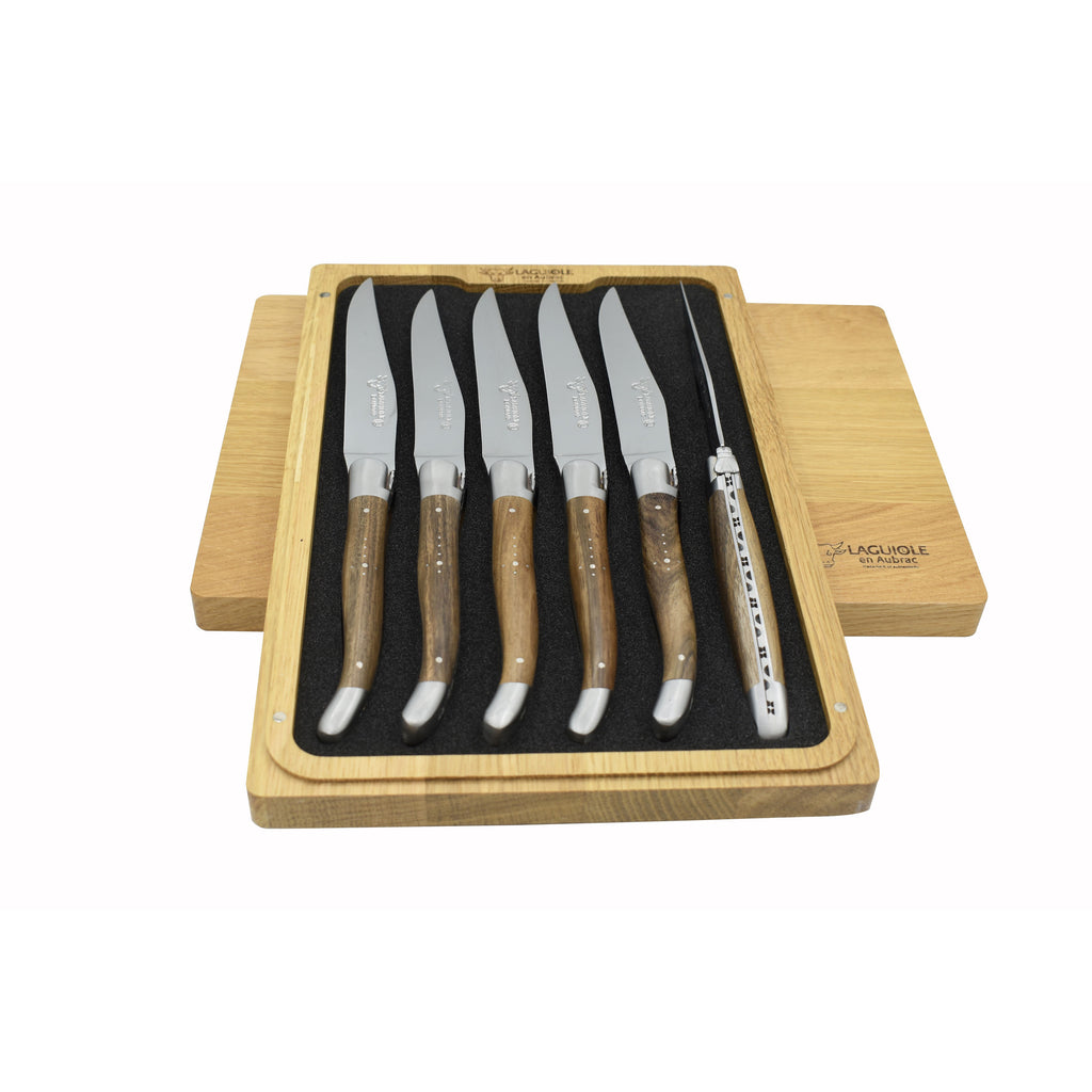 Laguiole en Aubrac Kitchen Knives with Oak Block, Set of 6, Ebony – Be Home