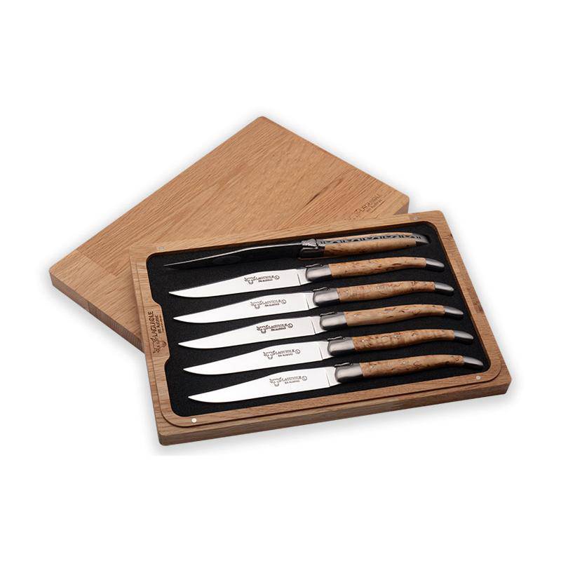 Laguiole Steak Knives Set of 6pc set Assorted Wood Handle Shiny Finish -  Forge de Laguiole USA