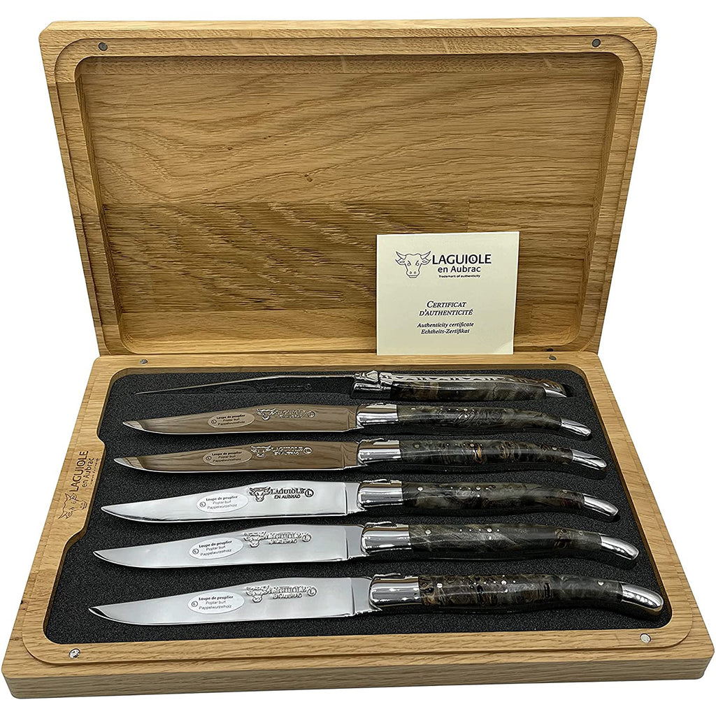 Set of 6 Laguiole en Aubrac Steak Knives 6 Mixed French wood