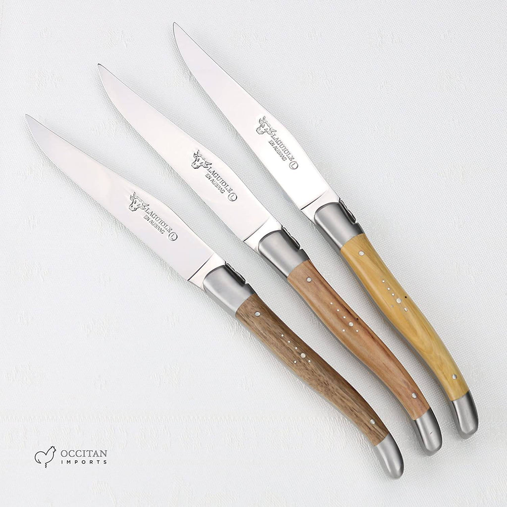 4-10pcs Laguiole Steak Knives Olive Wood Handle Dinner Knifes Handmade  Forged Black Hammer Blade Japanese Wooden Cutlery 8.8