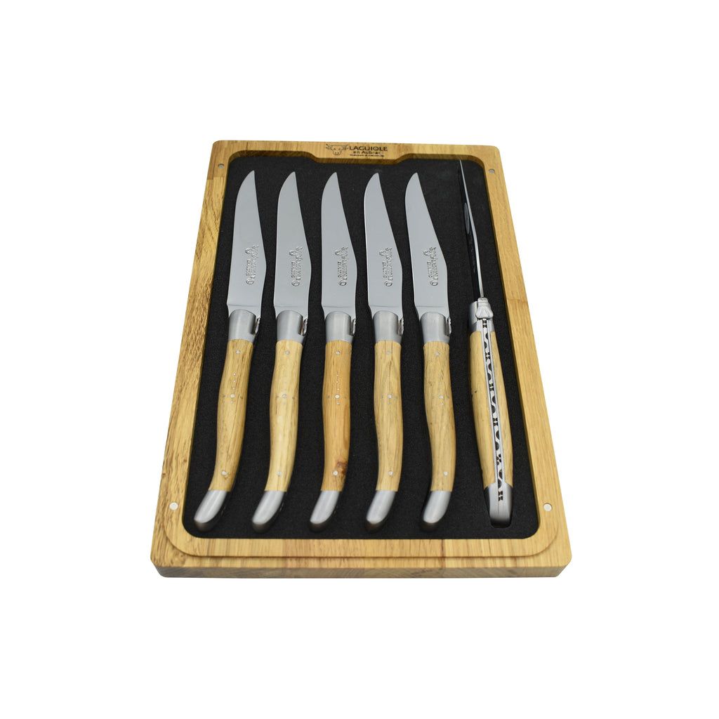 Laguiole Steak Knife Set (6) – Pine Wood Block – Top Knife Depot