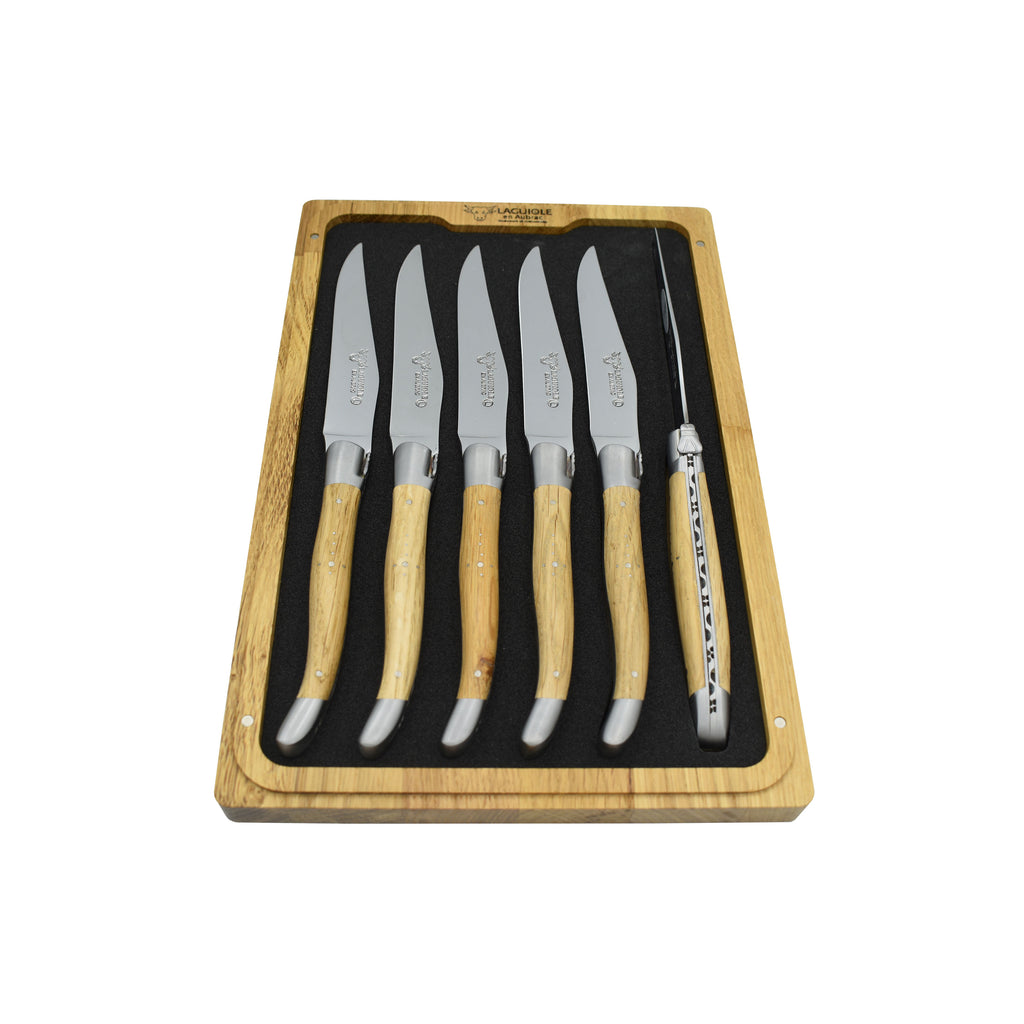 Williams Sonoma Laguiole en Aubrac Acacia Mixed Wood Steak Knives Block, Set  of 6