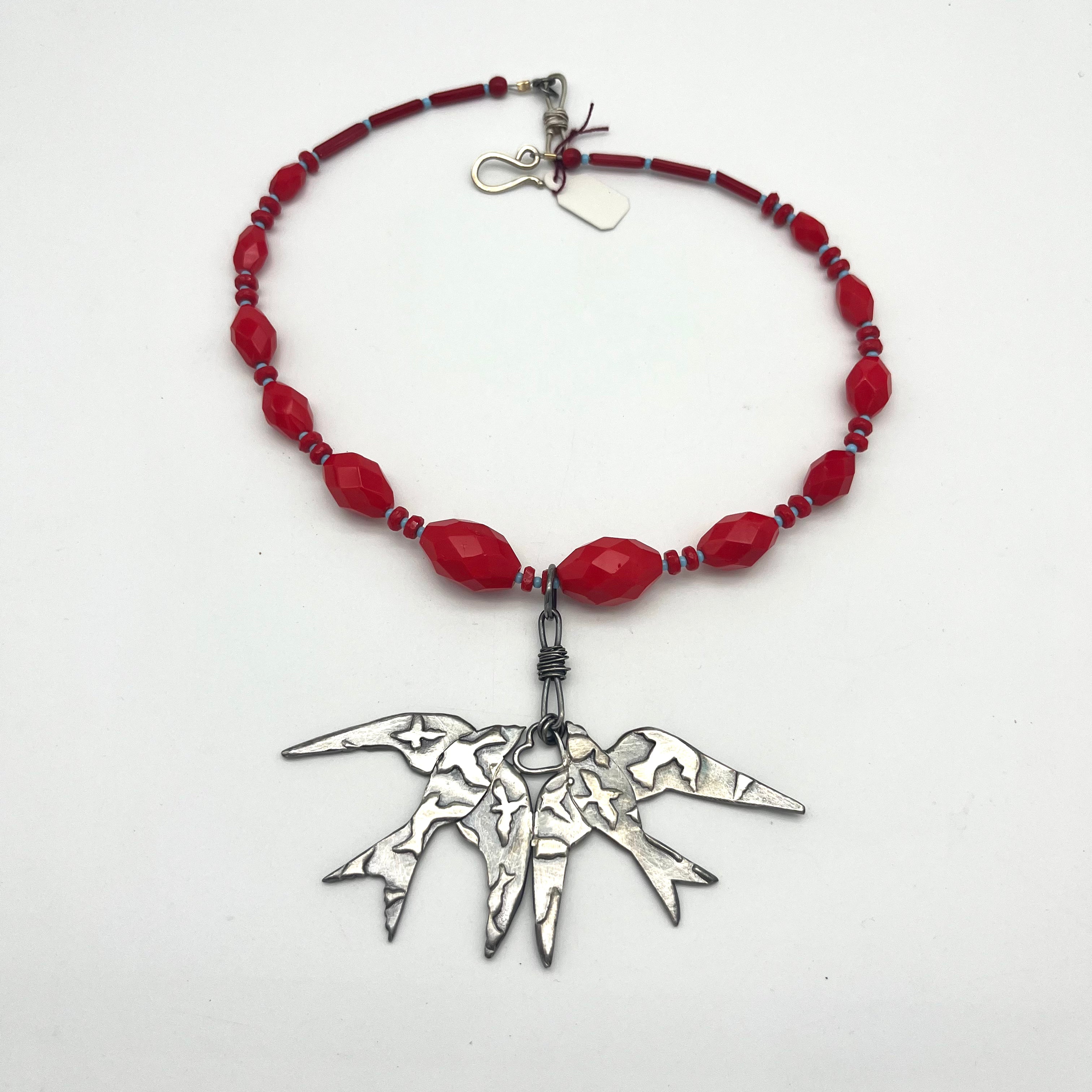 Love Birds Oxidized Silver Pendant Necklace