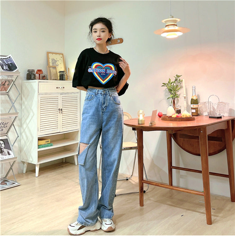 Korean Hongdae Style Loose Ripped Jeans  Korean Street Fashion - magic  COSMOS Ste – magic COSMOS St.