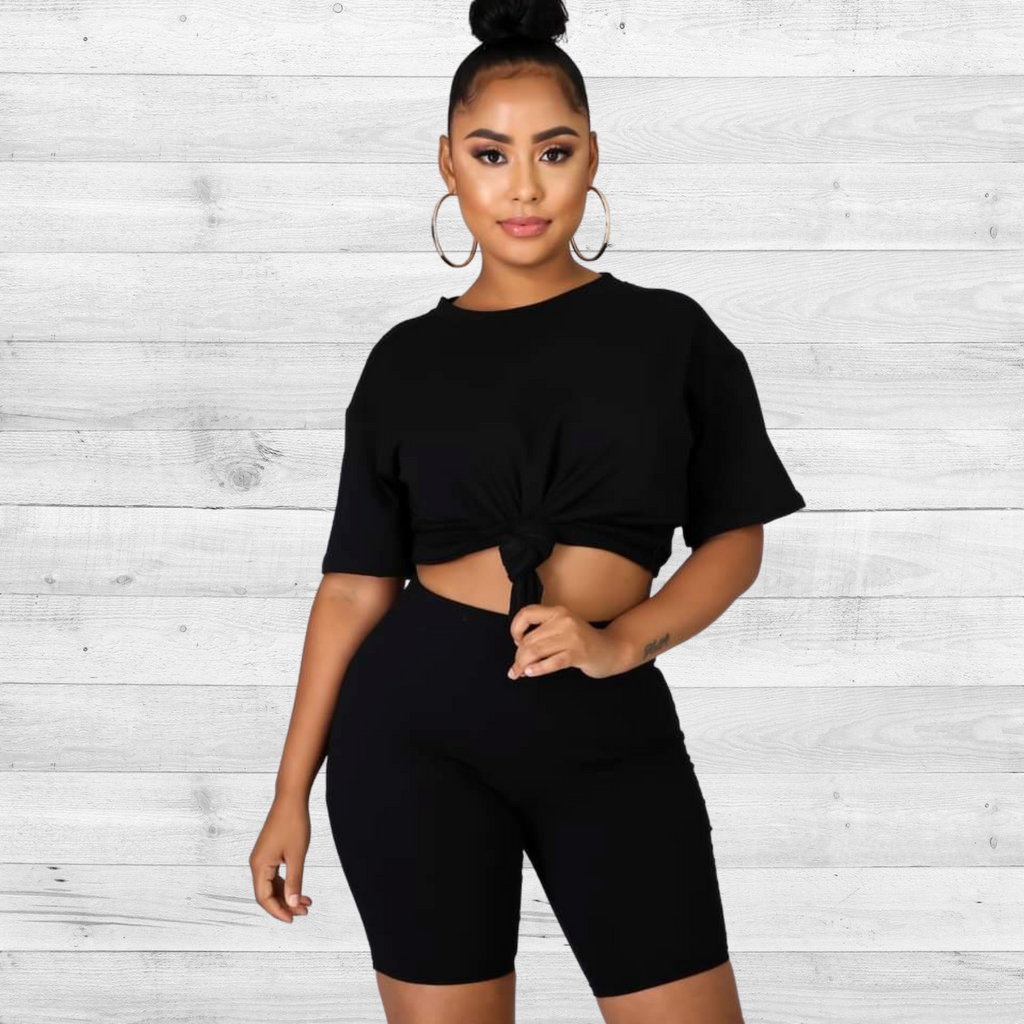 black biker shorts set