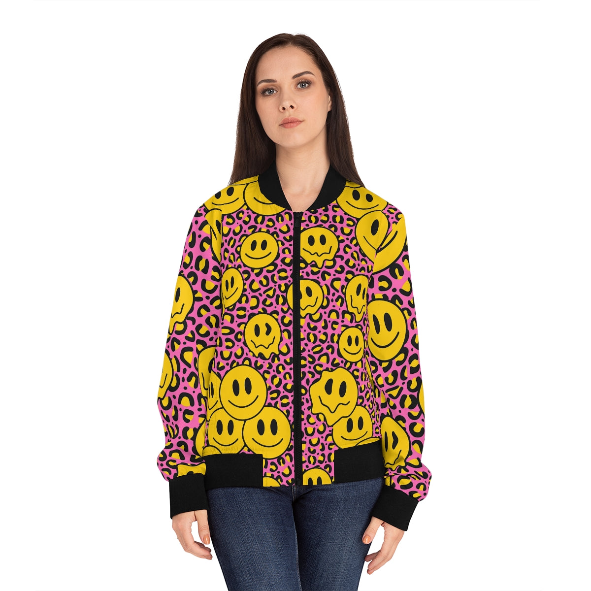 Leopard Smileys - Women's Bomber Jacket (AOP)
