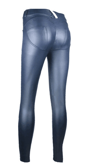 blue faux leather pants