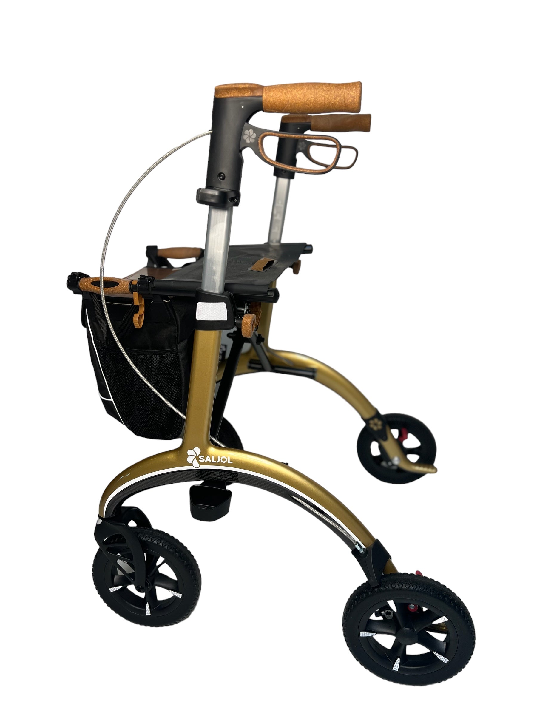 Se Luksus kulfiber rollator -unikt tysk design og ultra letvægtsrollator. Kun 5,8 kg, Guld hos Seniorpleje