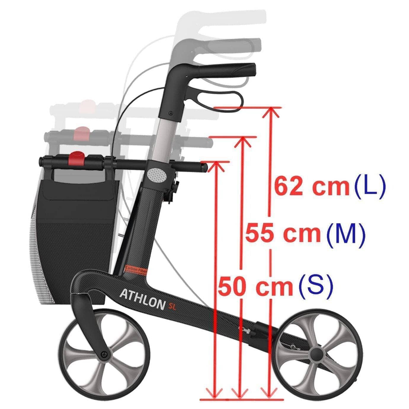 Billede af ATHLON SL, kulfiber rollator - Super lækker, smart og ultra let. Vejer kun 5,1 kg, Sort med bløde hjul / 55 cm.