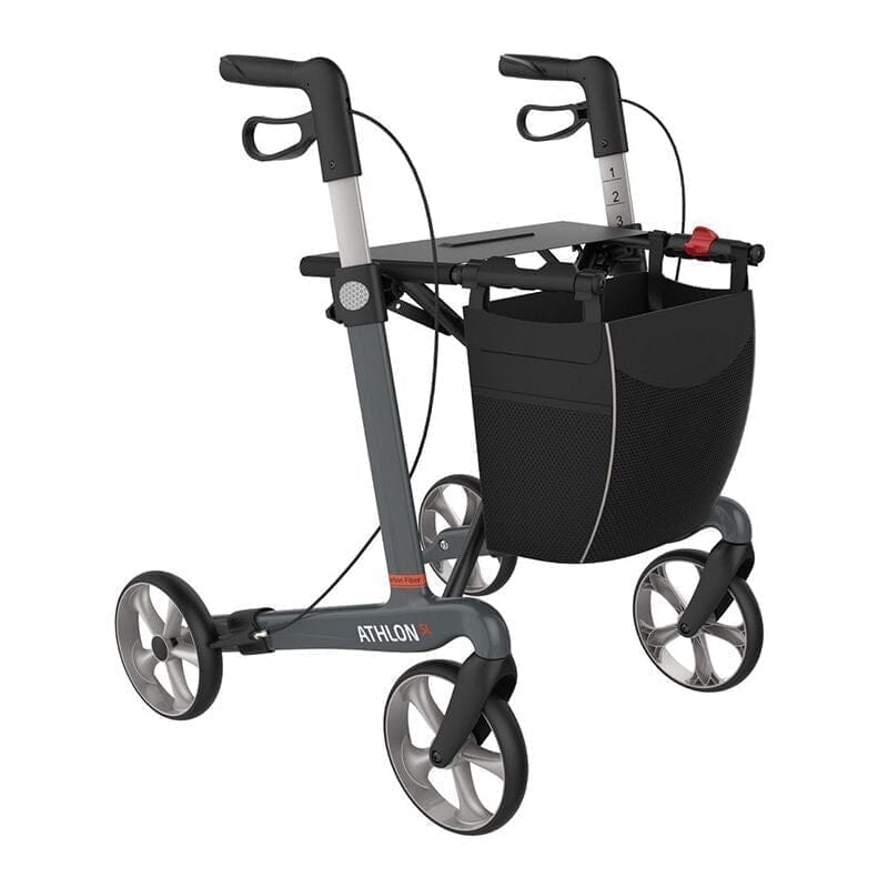 Billede af ATHLON SL, kulfiber rollator - Super lækker, smart og ultra let. Vejer kun 5,1 kg, Grå med bløde hjul / 62 cm.