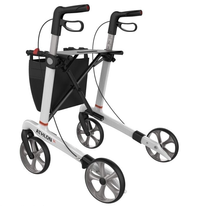 Billede af ATHLON SL, kulfiber rollator - Super lækker, smart og ultra let. Vejer kun 5,1 kg, Hvid med bløde hjul / 62 cm.