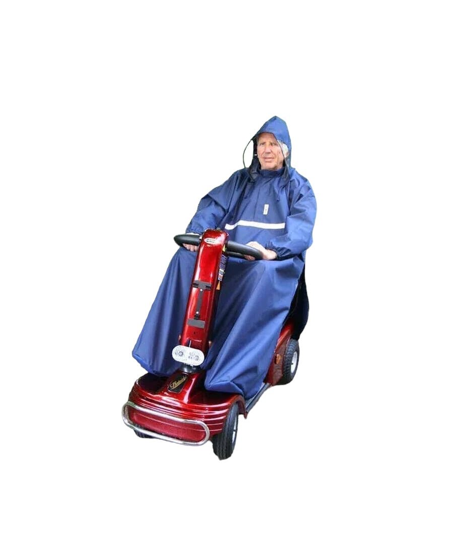 Premium vandtæt onesize poncho til scooter og elkørestole - Beskyt dig mod regn & blæst., Navy