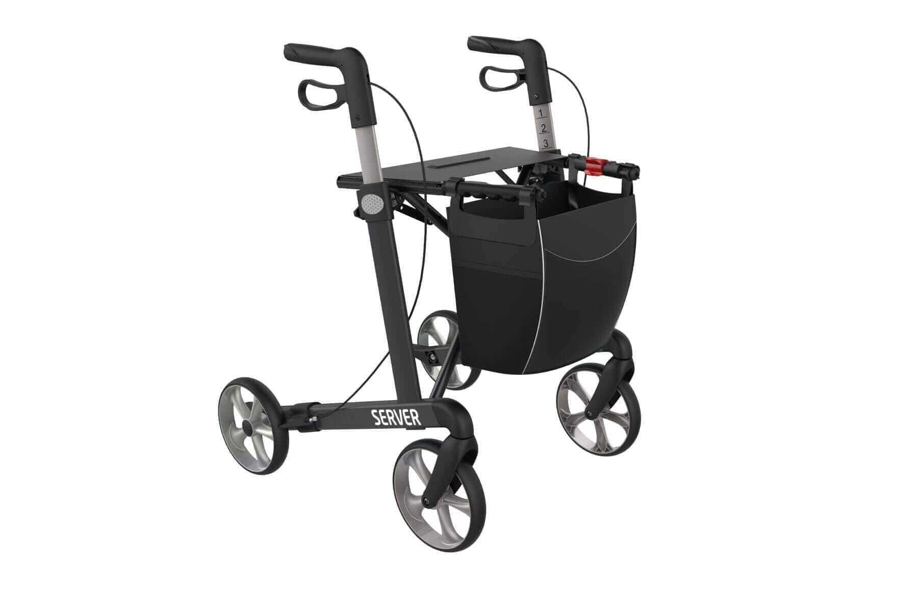 Se SERVER aluminium rollator - smart, let og klassisk. 6 flotte farver, Large / Sort hos Seniorpleje