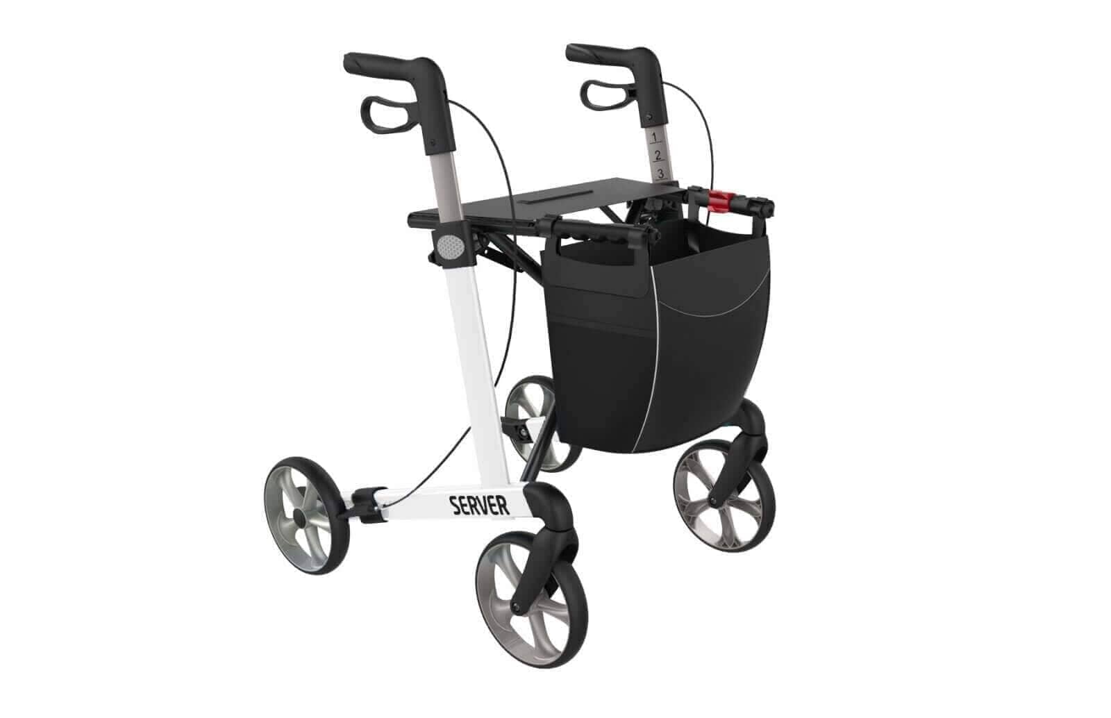 Se SERVER aluminium rollator - smart, let og klassisk. 6 flotte farver, Large / Hvid hos Seniorpleje