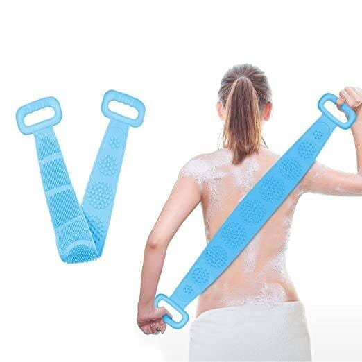 Smart silikone rygskrubber til bad - 2 sider & håndtag. Allergivenlig (11 x 76 cm), Lyseblå