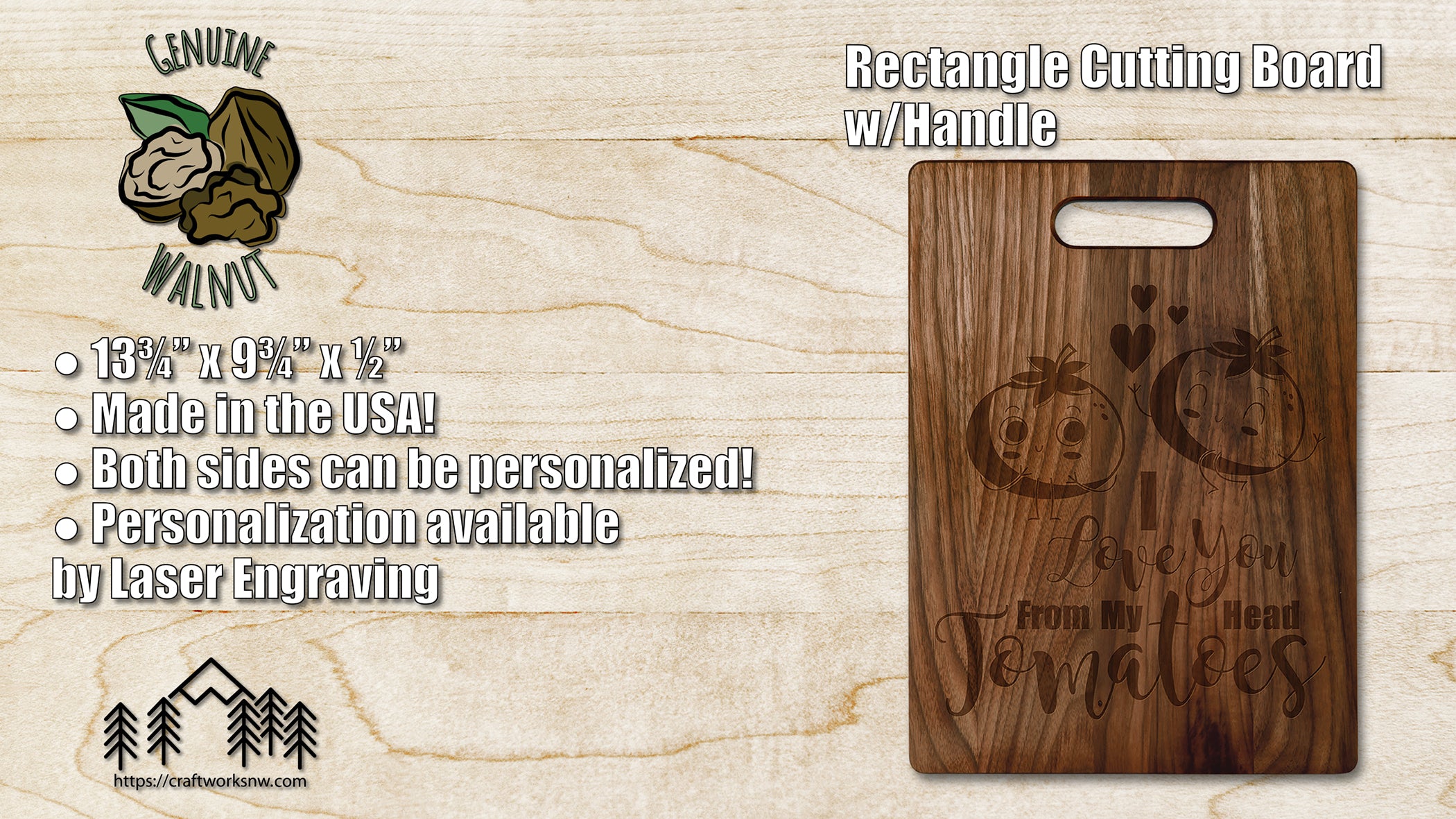 Large Walnut Cutting Board with Handles - Made in the USA - , LLC