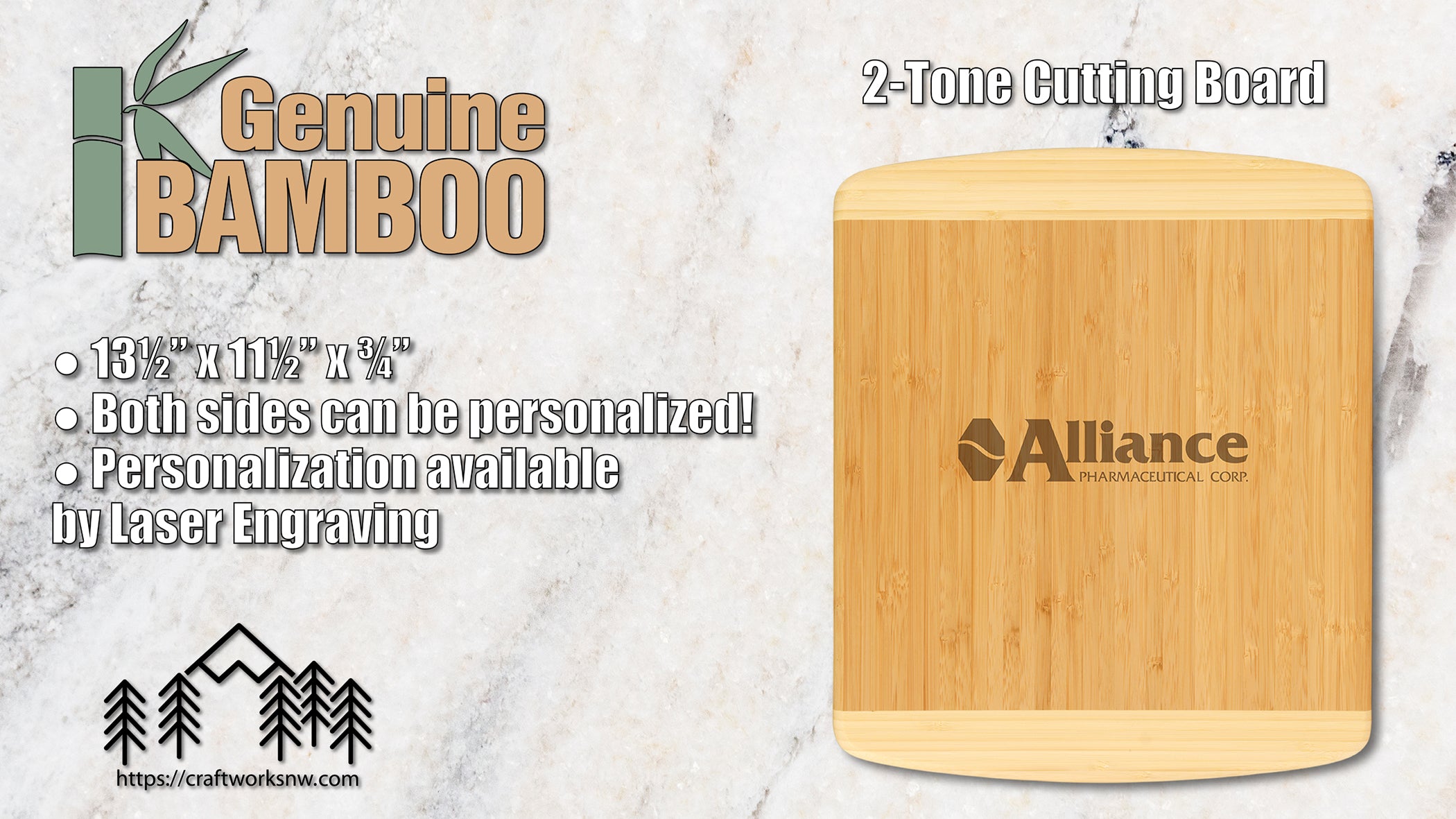 Personalized Engraved Two-Tone Bamboo Cutting Board - 13 1/2