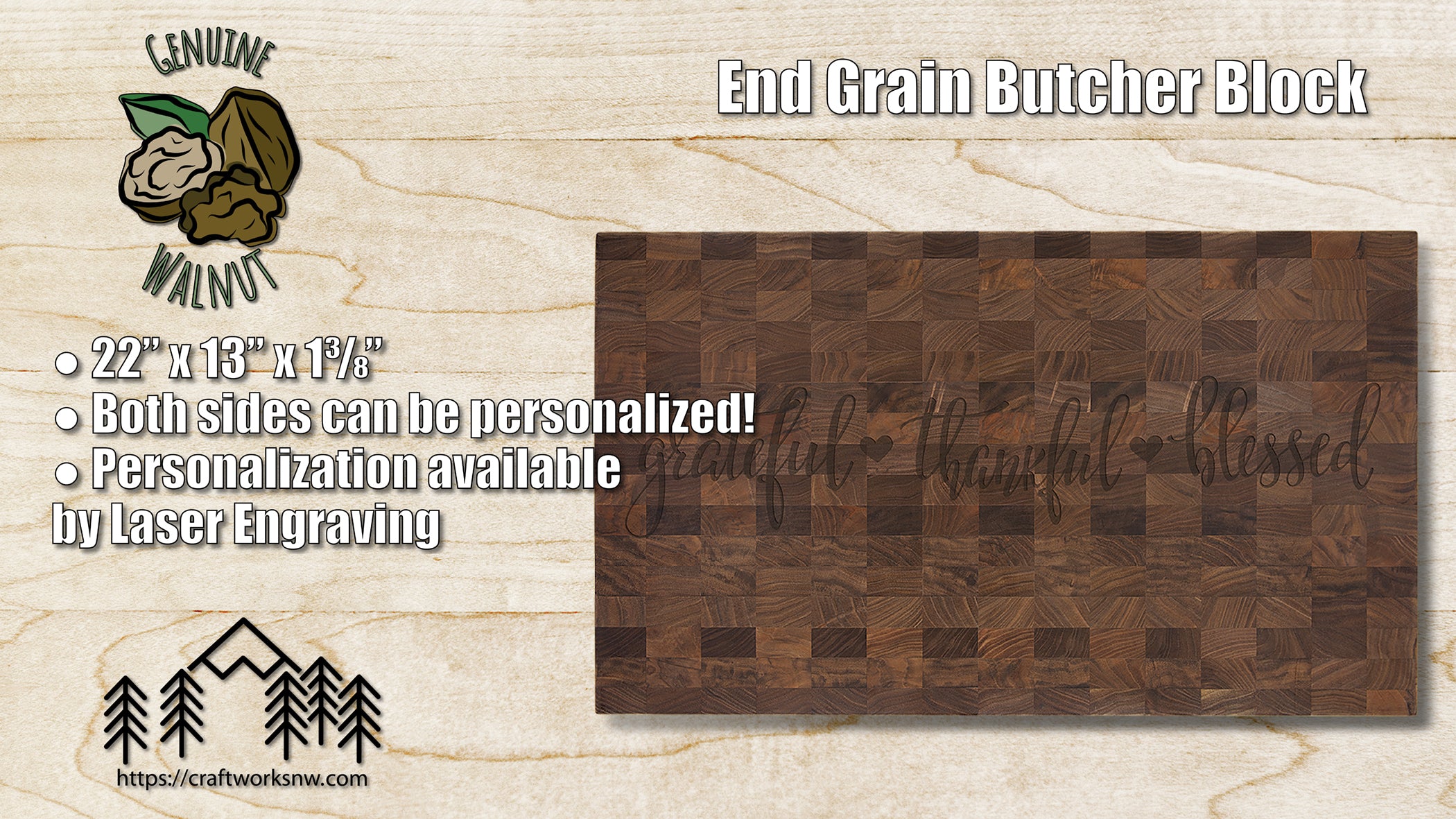 Black Walnut Butcher Block Cutting Board - 15\ x 20\ x 1 1\/2\