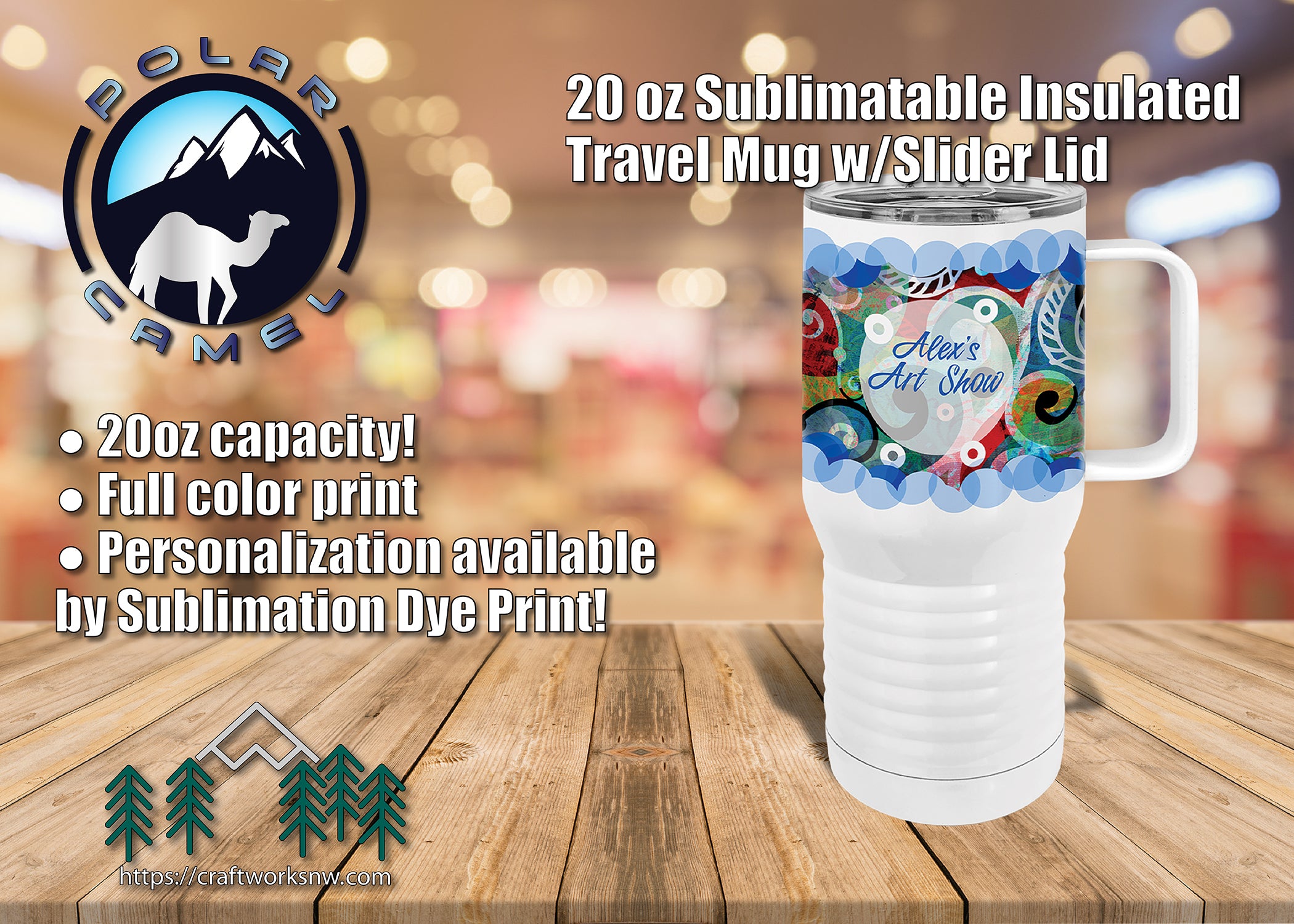 Polar Camel 40 oz. Travel Mug with Handle, Straw Included — Bulk Tumblers