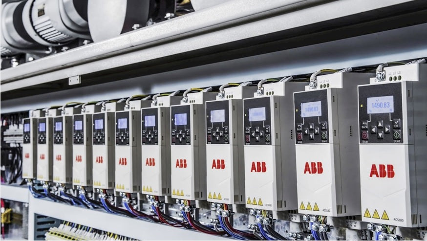 a line up of ABB ACS180 variable speed drives