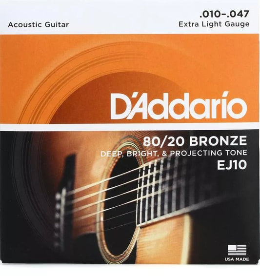 D'Addario Guitar Strings - Acoustic Guitar Strings - 80/20 Bronze - For 6  String Guitar - Deep, Bright, Projecting Tone - EJ11 - Light, 12-53
