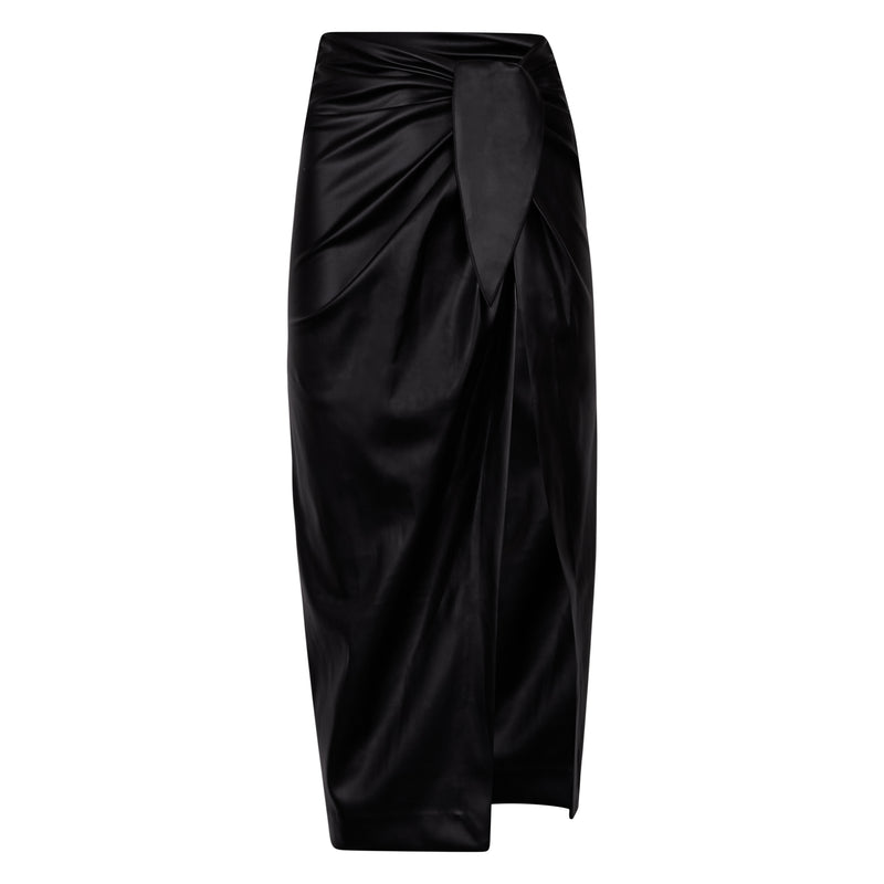 Leather Wrap Midi Skirt - Black – BOA