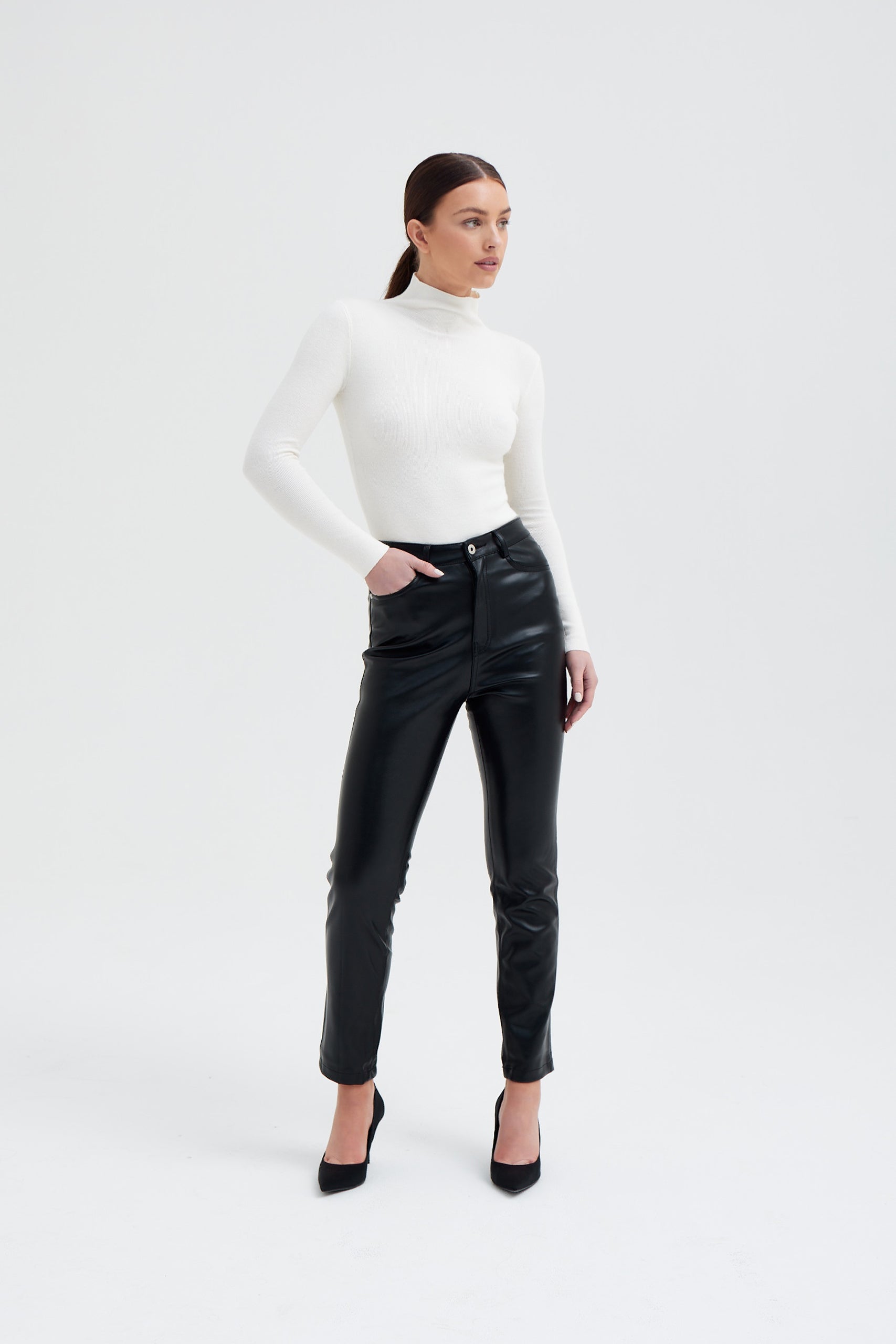 High Waist Faux Leather Leggings - Cream – Obsession Boutique