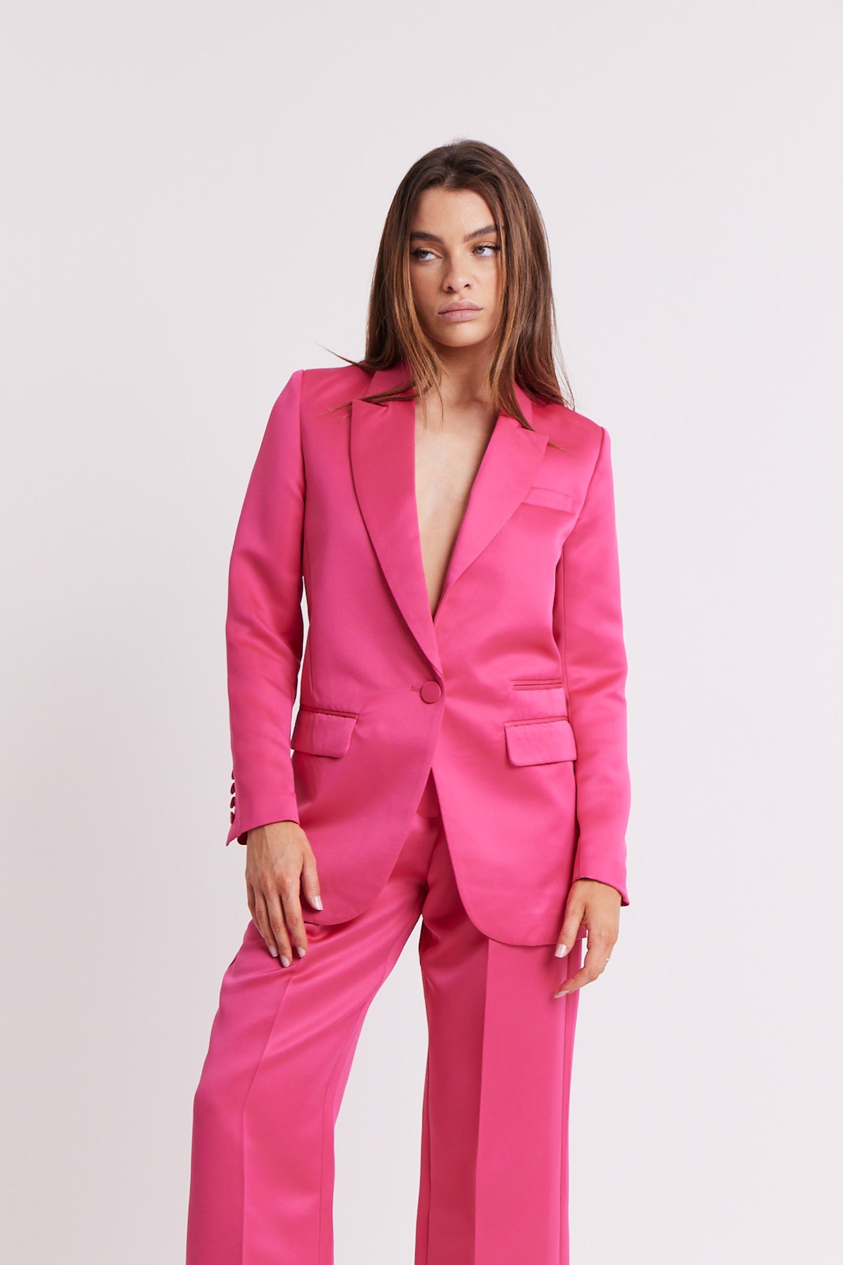 Women's Bright Neon Pink Luxury Fitted Double Breasted Blazer With Lion  Buttons SLIM FIT 